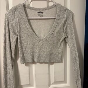 Garage Light Gray Ribbed V-Neck Crop Top